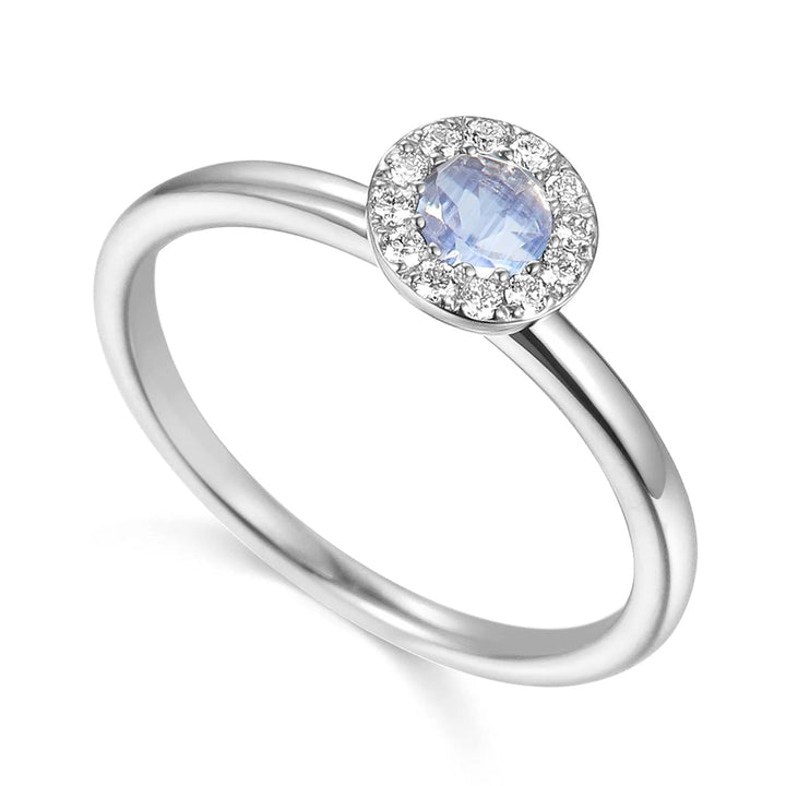 Moonstone and Diamond 9ct White Gold Cluster Ring