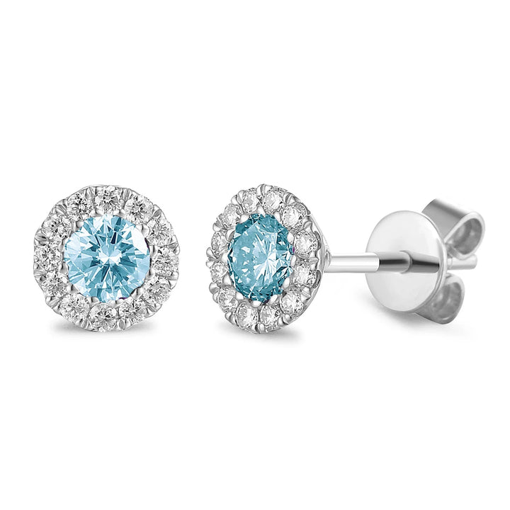 Aquamarine and Diamond Round 9ct White Gold Cluster Stud Earrings