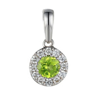 Peridot and Diamond Round 18ct White Gold Cluster Pendant