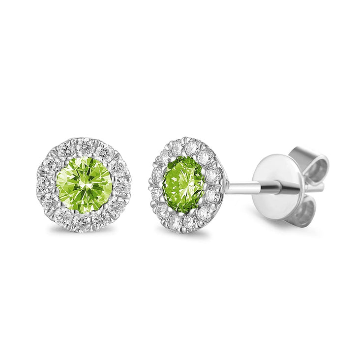 Peridot and Diamond 18ct White Gold Cluster Stud Earrings