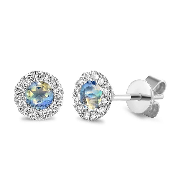 Moonstone and Diamond 18ct White Gold Cluster Stud Earrings