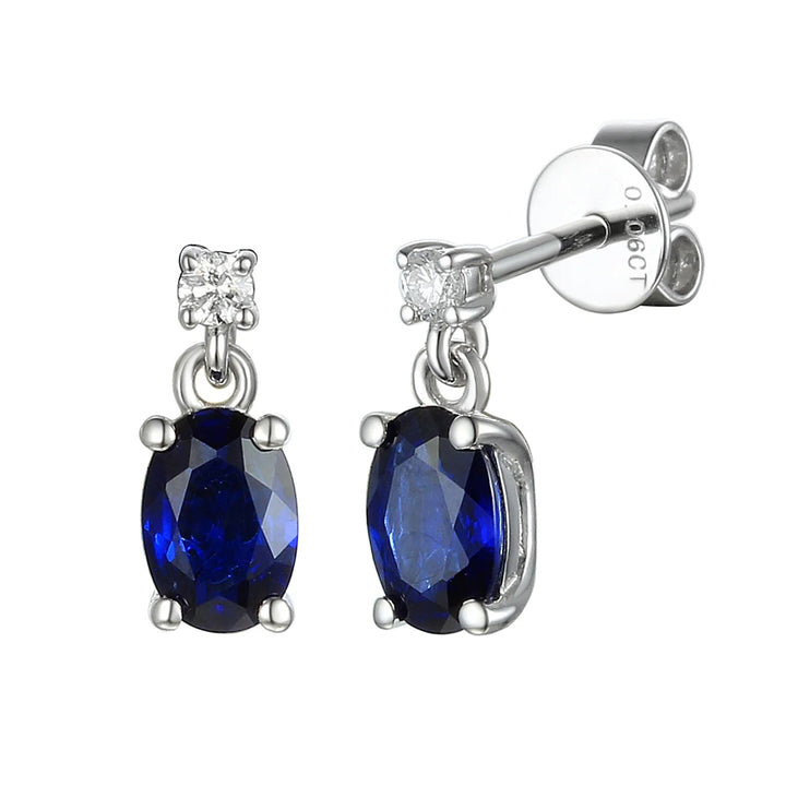 Ntinga Blue Sapphire and Diamond Oval 9ct White Gold Earrings