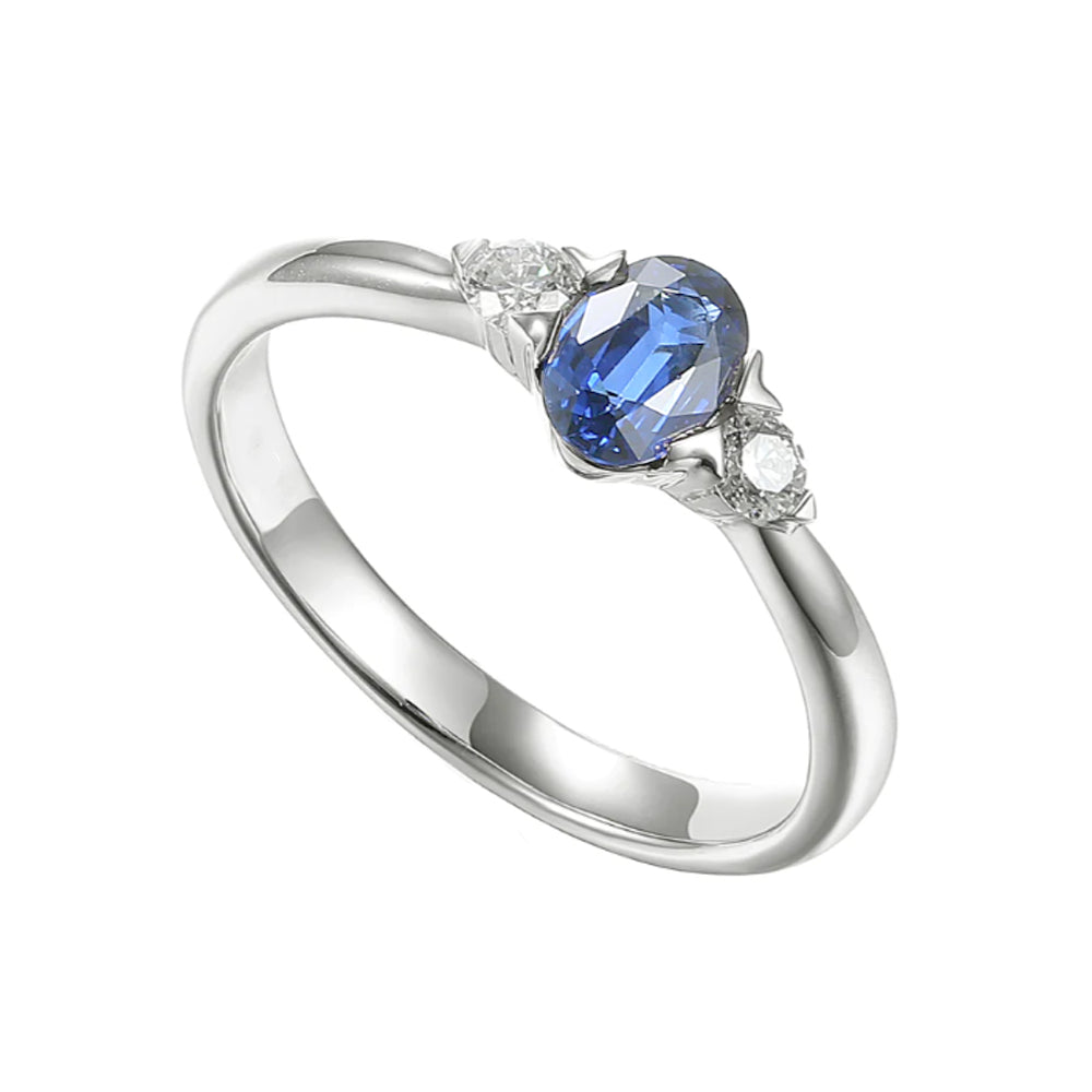 Aquamarine and Diamond Oval 18ct White Gold Three Stone Ring - Michael Jones Jeweller