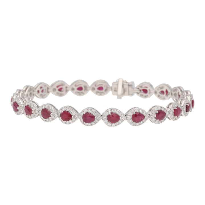 Ruby and Diamond 18ct White Gold Cluster Bracelet