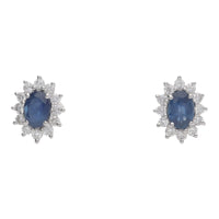 Blue Sapphire and Diamond Oval 18ct White Gold Cluster Earrings