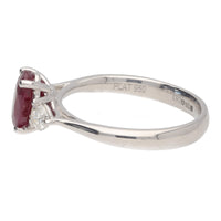 Ruby and Diamond Oval Platinum Three Stone Ring - Michael Jones Jeweller