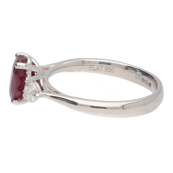 Ruby and Diamond Oval Platinum Three Stone Ring - Michael Jones Jeweller