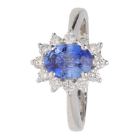 Blue Sapphire and Diamond Oval Platinum Cluster Ring - Michael Jones Jeweller