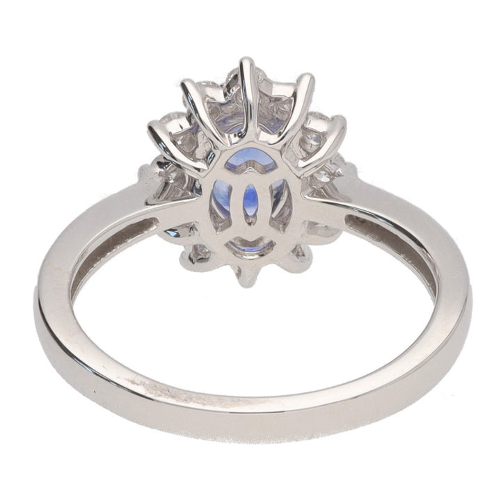 Blue Sapphire and Diamond Oval Platinum Cluster Ring - Michael Jones Jeweller