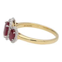Ruby and Diamond Oval Three Stone 18ct Yellow Gold Cluster Ring - Michael Jones Jeweller