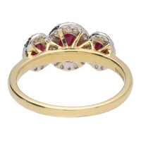 Ruby and Diamond Oval Three Stone 18ct Yellow Gold Cluster Ring - Michael Jones Jeweller