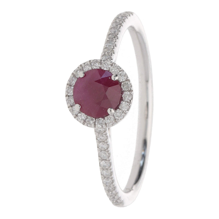 Ruby and Diamond Round Platinum Cluster Ring