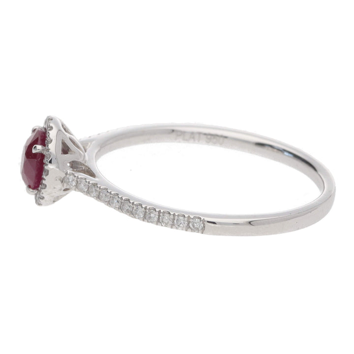 Ruby and Diamond Round Platinum Cluster Ring