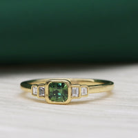 Green Sapphire and Diamond 18ct Yellow Gold Five Stone Ring - Michael Jones Jeweller