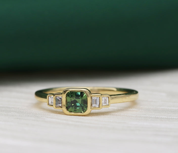 Green Sapphire and Diamond 18ct Yellow Gold Five Stone Ring - Michael Jones Jeweller