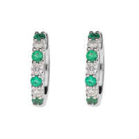 Emerald and Diamond 18ct White Gold Small Hoop Earrings