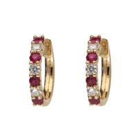 Ruby and Diamond 18ct Yellow Gold Small Hoop Earrings