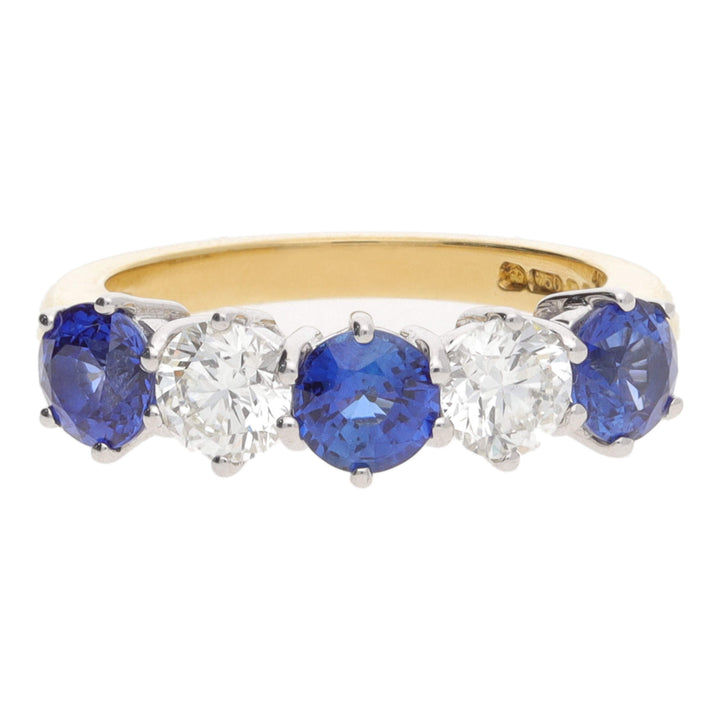 Sapphire and Diamond 18ct Yellow and White Gold Five Stone Ring