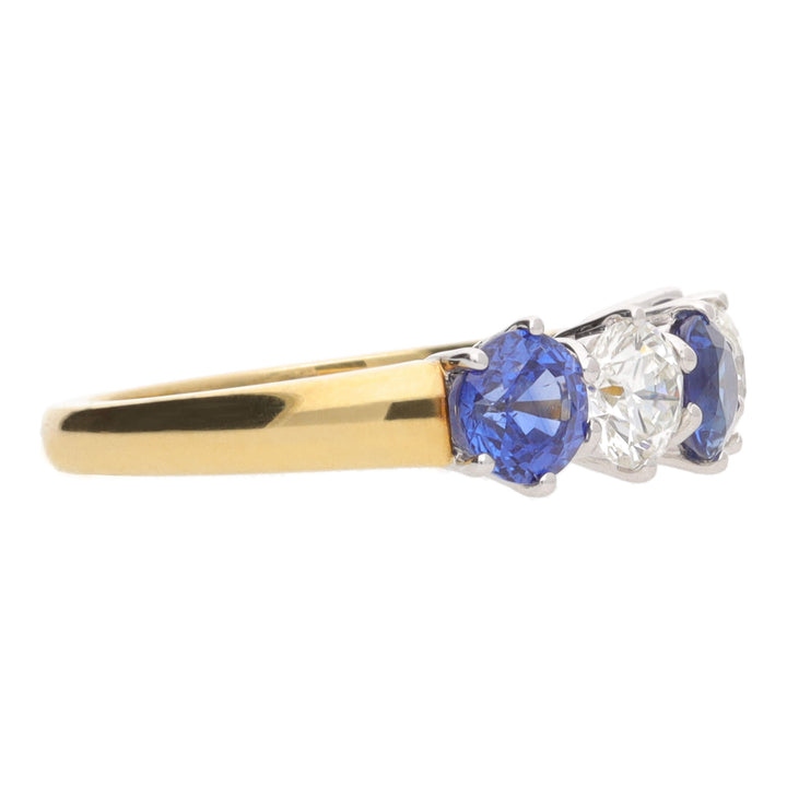 Sapphire and Diamond 18ct Yellow and White Gold Five Stone Ring