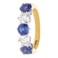 Sapphire and Diamond 18ct Yellow and White Gold Five Stone Ring