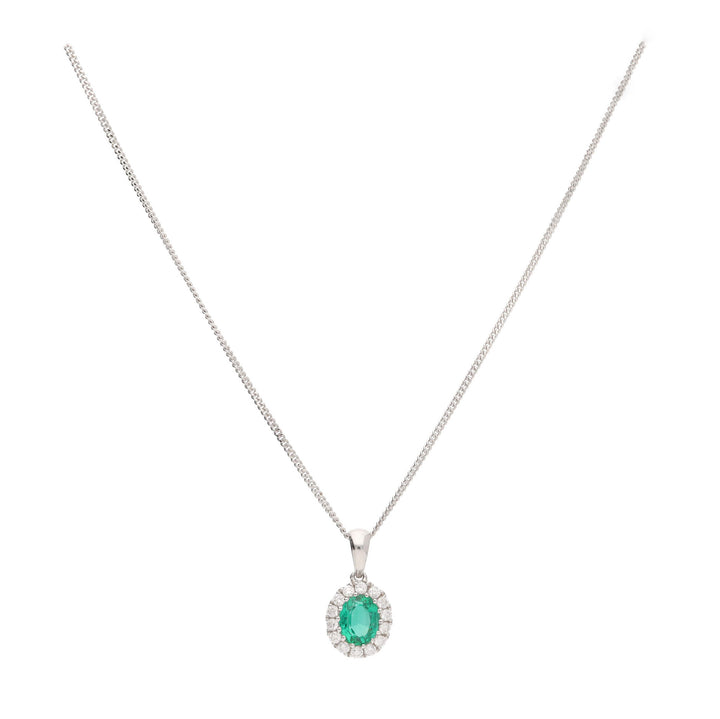 Emerald and Diamond 18ct White Gold Pendant - Michael Jones Jeweller