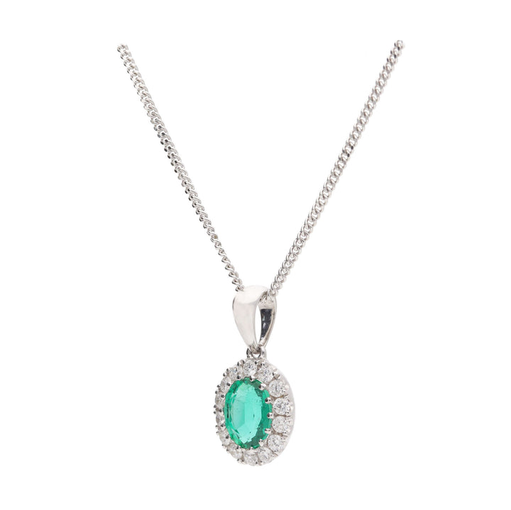 Emerald and Diamond 18ct White Gold Pendant - Michael Jones Jeweller