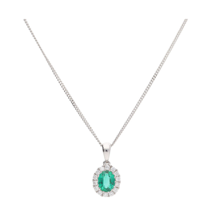 Emerald and Diamond 18ct White Gold Pendant - Michael Jones Jeweller