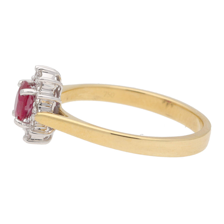 Ruby and Diamond 18ct Yellow Gold Oval Cluster Ring - Michael Jones Jeweller