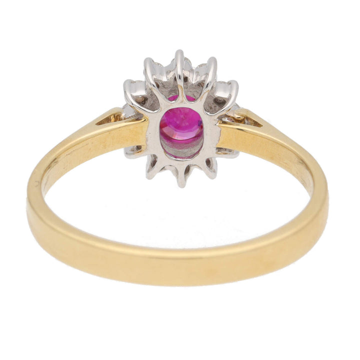 Ruby and Diamond 18ct Yellow Gold Oval Cluster Ring - Michael Jones Jeweller