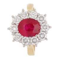 Ruby and Diamond 1.02ct Oval 18ct Yellow Gold Cluster Ring - Michael Jones Jeweller