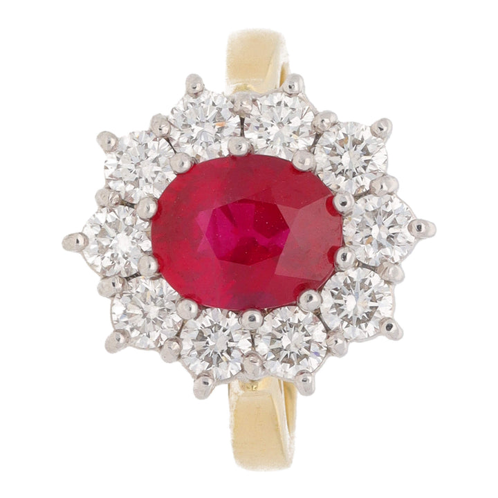 Ruby and Diamond 1.02ct Oval 18ct Yellow Gold Cluster Ring - Michael Jones Jeweller