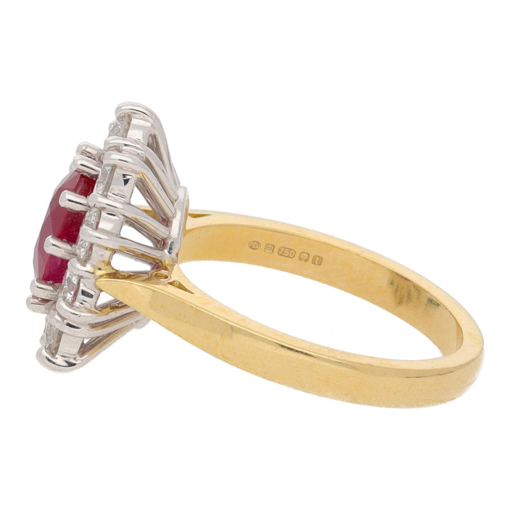 Ruby and Diamond 1.02ct Oval 18ct Yellow Gold Cluster Ring - Michael Jones Jeweller