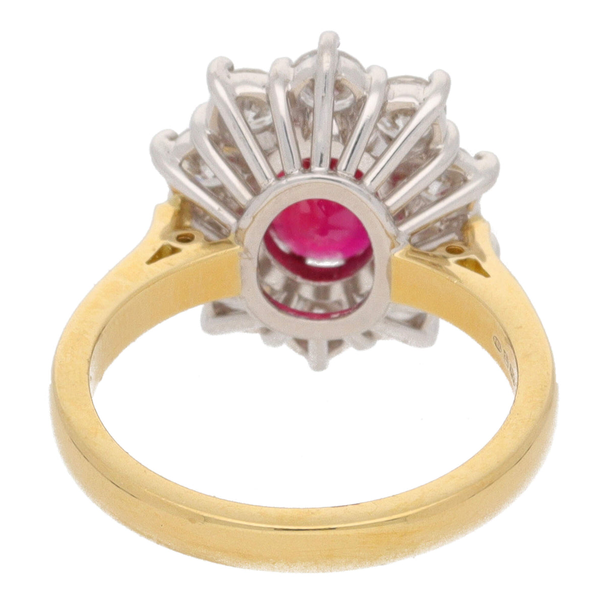 Ruby and Diamond 1.02ct Oval 18ct Yellow Gold Cluster Ring - Michael Jones Jeweller