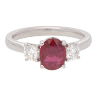 Ruby and Diamond Oval Three Stone 18ct White Gold Ring - Michael Jones Jeweller