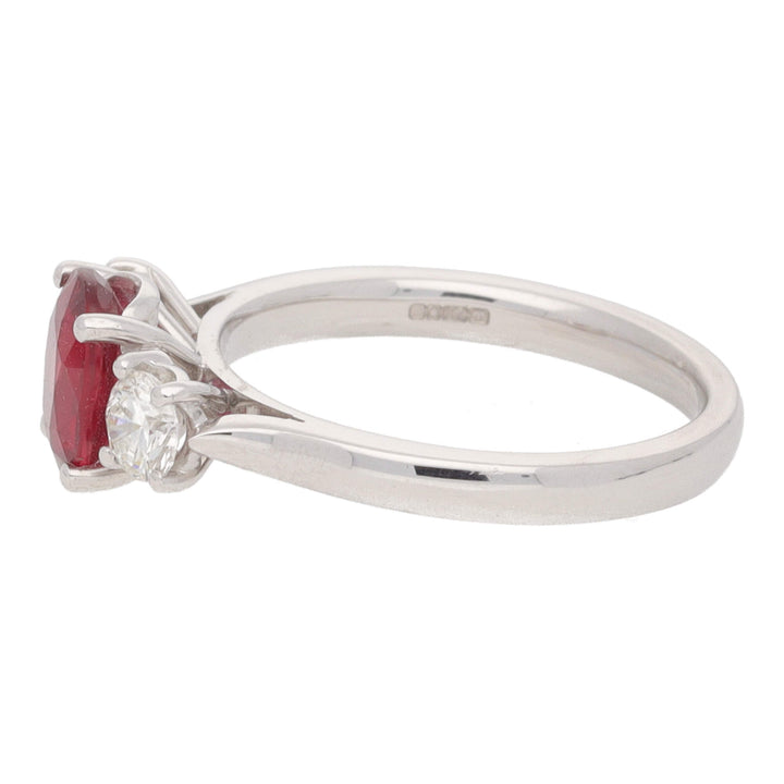 Ruby and Diamond Oval Three Stone 18ct White Gold Ring - Michael Jones Jeweller