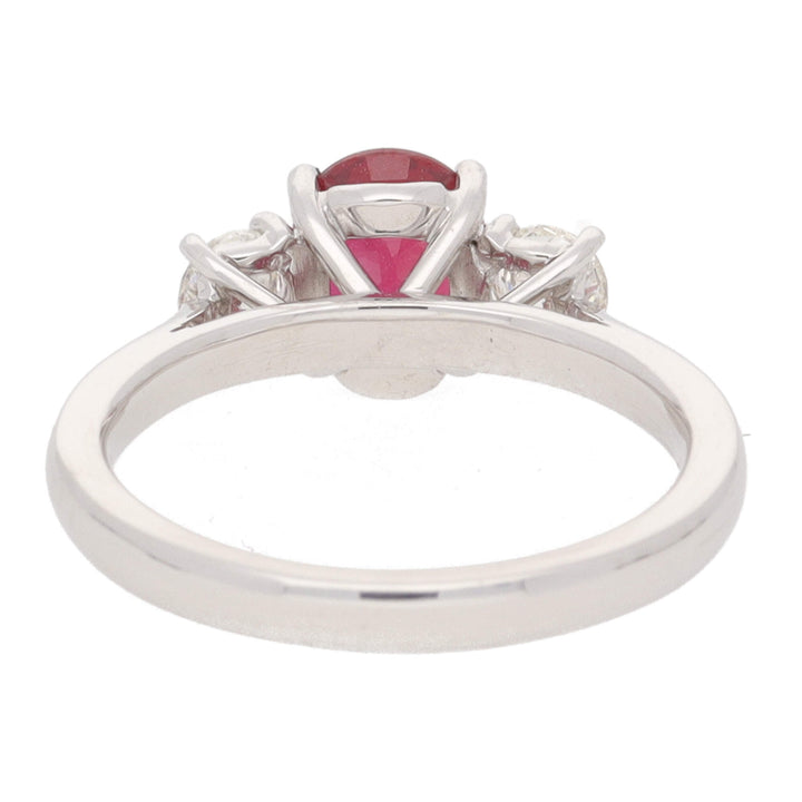 Ruby and Diamond Oval Three Stone 18ct White Gold Ring - Michael Jones Jeweller