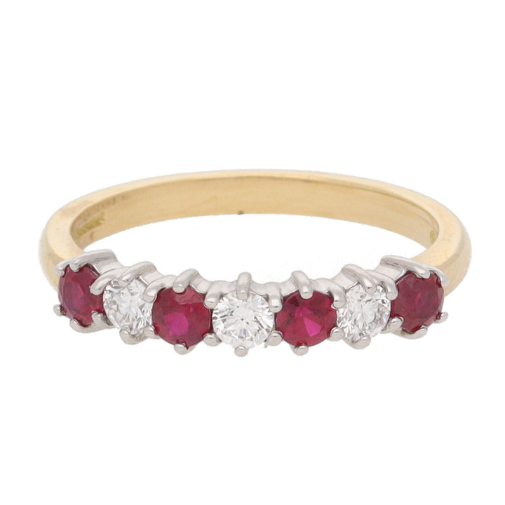 Ruby and Diamond Half Eternity 18ct Yellow Gold Ring.