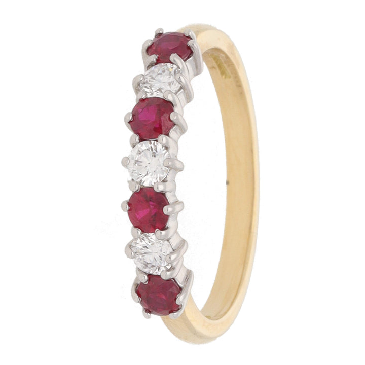 Ruby and Diamond Half Eternity 18ct Yellow Gold Ring.
