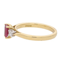 Ruby and Diamond Emerald Cut Three Stone 18ct Yellow Gold Ring