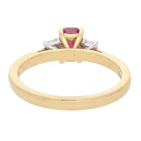 Ruby and Diamond Emerald Cut Three Stone 18ct Yellow Gold Ring