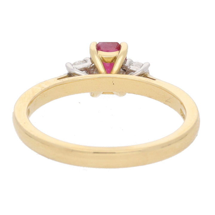 Ruby and Diamond Emerald Cut Three Stone 18ct Yellow Gold Ring - Michael Jones Jeweller