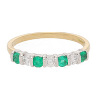 Emerald and Diamond Bar Set 18ct Yellow Gold Half Eternity Ring - Michael Jones Jeweller
