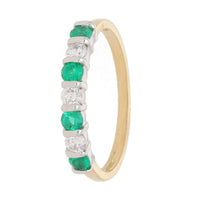 Emerald and Diamond Bar Set 18ct Yellow Gold Half Eternity Ring - Michael Jones Jeweller
