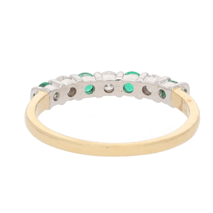 Emerald and Diamond Bar Set 18ct Yellow Gold Half Eternity Ring - Michael Jones Jeweller