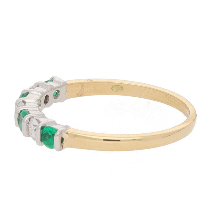 Emerald and Diamond Bar Set 18ct Yellow Gold Half Eternity Ring