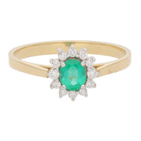 Emerald and Diamond Oval 18ct Yellow Gold Cluster Ring - Michael Jones Jeweller