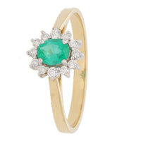Emerald and Diamond Oval 18ct Yellow Gold Cluster Ring - Michael Jones Jeweller