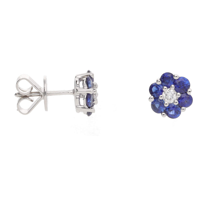 Sapphire and Diamond Flower Cluster Stud Earrings.