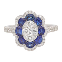 Sapphire and Diamond 0.75ct 18ct White Gold Flower Cluster Ring - Michael Jones Jeweller