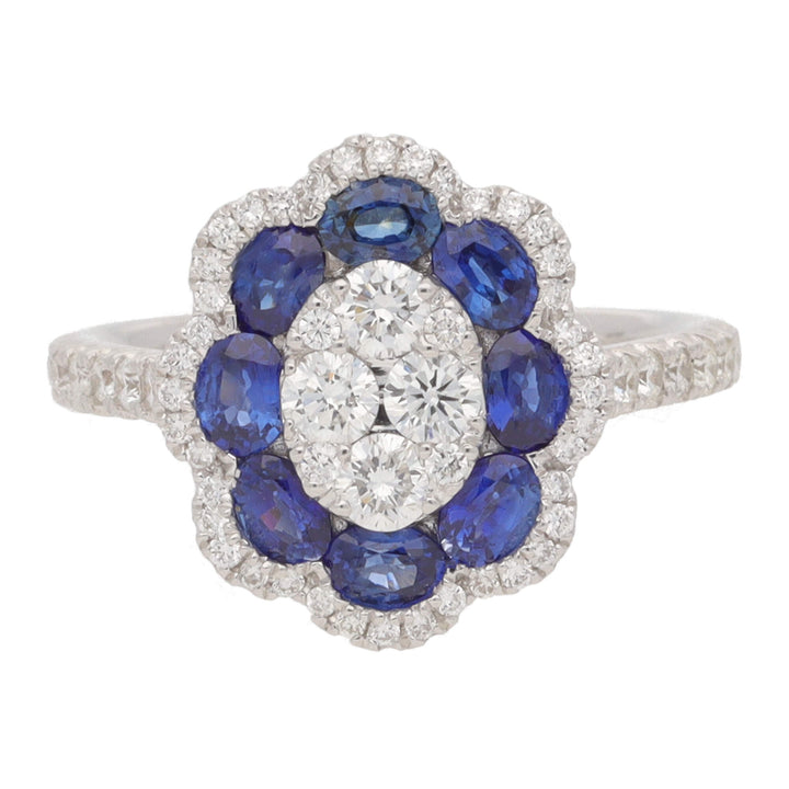 Sapphire and Diamond 0.75ct 18ct White Gold Flower Cluster Ring - Michael Jones Jeweller